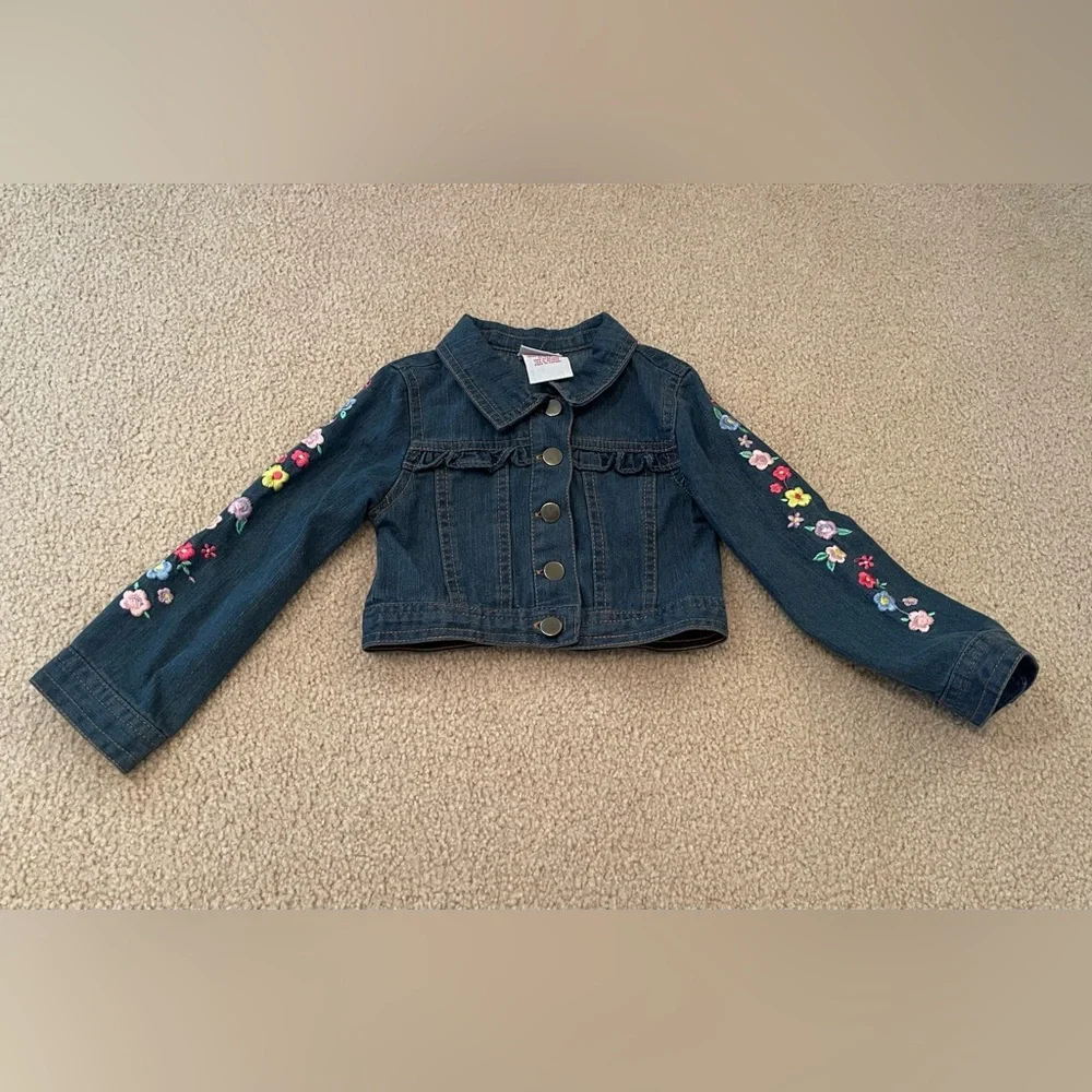 Nannette Kids - Embroidered Flowers Sleeves - Blue Jean Denim Jacket - Size: 4T